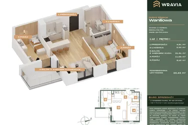 Rzut - Mieszkanie na sprzedaż 2 pokoje o powierzchni 50,43 m² - numer L.1-12 w Dobre Miejsce Waniliowa