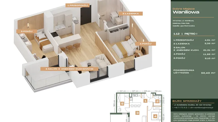 Rzut - Mieszkanie na sprzedaż 2 pokoje o powierzchni 50,43 m² - numer L.1-12 w Dobre Miejsce Waniliowa