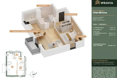 Rzut - Mieszkanie na sprzedaż 2 pokoje o powierzchni 51,98 m² - numer L.2-3 w Dobre Miejsce Waniliowa