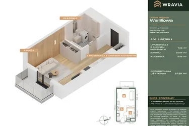 Rzut - Mieszkanie na sprzedaż 1 pokój o powierzchni 27,59 m² - numer L.2-6 w Dobre Miejsce Waniliowa