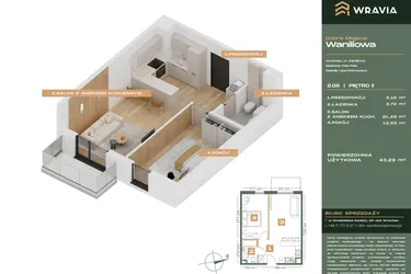 Rzut - Mieszkanie na sprzedaż 2 pokoje o powierzchni 43,29 m² - numer L.2-8 w Dobre Miejsce Waniliowa