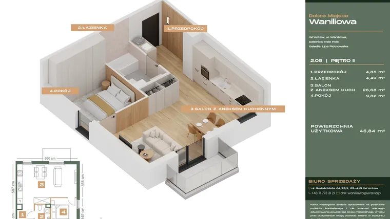 Rzut - Mieszkanie na sprzedaż 2 pokoje o powierzchni 45,84 m² - numer L.2-9 w Dobre Miejsce Waniliowa