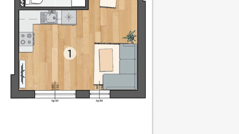 Rzut - Mieszkanie na sprzedaż 1 pokój o powierzchni 27,69 m² - numer G5-01 w Osada Sportowa Smolec