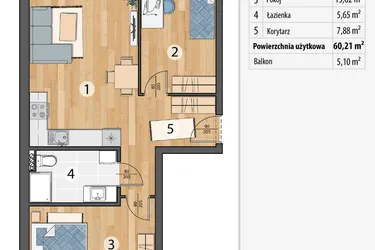 Rzut - Mieszkanie na sprzedaż 3 pokoje o powierzchni 60,21 m² - numer G6-06 w Osada Sportowa Smolec
