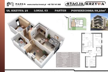 Rzut - Mieszkanie na sprzedaż 3 pokoje o powierzchni 59,1 m² - numer M3 w Stacja Krzywa