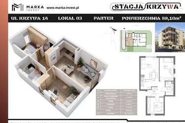 Rzut - Mieszkanie na sprzedaż 3 pokoje o powierzchni 59,1 m² - numer M3 w Stacja Krzywa