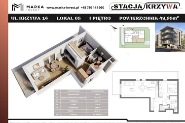 Rzut - Mieszkanie na sprzedaż 2 pokoje o powierzchni 49,95 m² - numer M5 w Stacja Krzywa