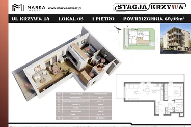 Rzut - Mieszkanie na sprzedaż 2 pokoje o powierzchni 49,95 m² - numer M5 w Stacja Krzywa