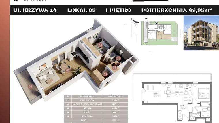 Rzut - Mieszkanie na sprzedaż 2 pokoje o powierzchni 49,95 m² - numer M5 w Stacja Krzywa
