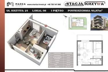 Rzut - Mieszkanie na sprzedaż 2 pokoje o powierzchni 40,97 m² - numer M6 w Stacja Krzywa