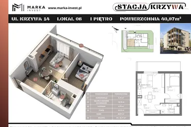 Rzut - Mieszkanie na sprzedaż 2 pokoje o powierzchni 40,97 m² - numer M6 w Stacja Krzywa