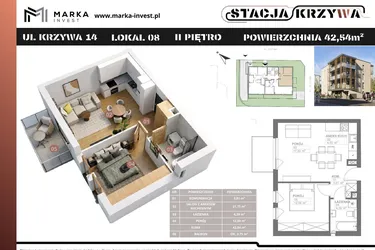 Rzut - Mieszkanie na sprzedaż 2 pokoje o powierzchni 42,54 m² - numer M8 w Stacja Krzywa