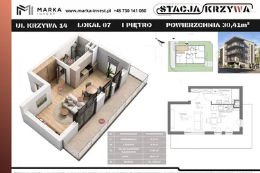 Rzut - Mieszkanie na sprzedaż 1 pokój o powierzchni 30,41 m² - numer M7 w Stacja Krzywa