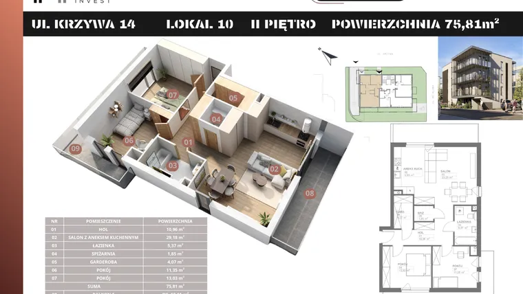 Rzut - Mieszkanie na sprzedaż 3 pokoje o powierzchni 75,81 m² - numer M10 w Stacja Krzywa