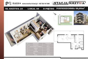 Rzut - Mieszkanie na sprzedaż 2 pokoje o powierzchni 49,95 m² - numer M9 w Stacja Krzywa