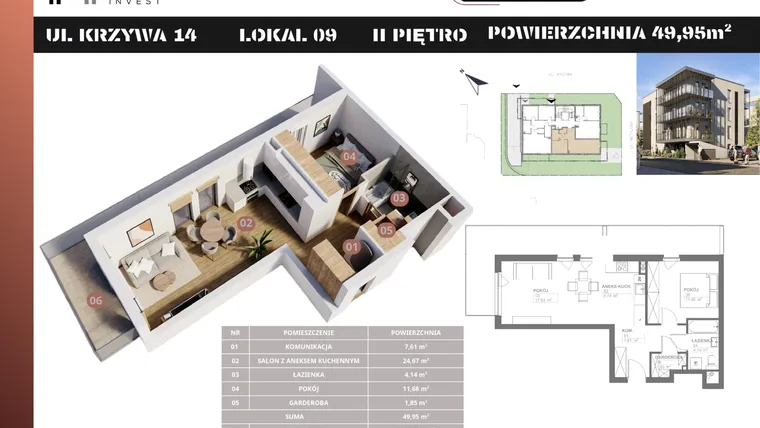 Rzut - Mieszkanie na sprzedaż 2 pokoje o powierzchni 49,95 m² - numer M9 w Stacja Krzywa