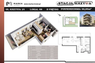 Rzut - Mieszkanie na sprzedaż 2 pokoje o powierzchni 49,95 m² - numer M9 w Stacja Krzywa