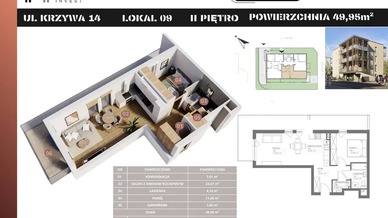 Rzut - Mieszkanie na sprzedaż 2 pokoje o powierzchni 49,95 m² - numer M9 w Stacja Krzywa