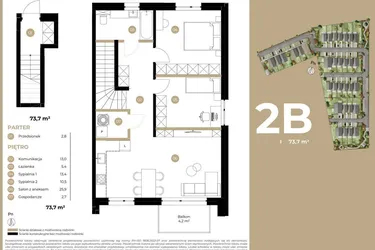 Rzut - Mieszkanie na sprzedaż 3 pokoje o powierzchni 73,3 m² - numer 2B w Kasprowicza 4