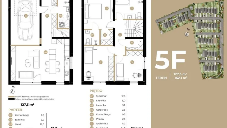 Rzut - Dom na sprzedaż 4 pokoje o powierzchni 127,3 m² - numer 5F w Kasprowicza 4