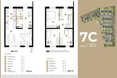Rzut - Dom na sprzedaż 4 pokoje o powierzchni 96,4 m² - numer 7C w Kasprowicza 4