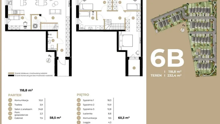Rzut - Dom na sprzedaż 4 pokoje o powierzchni 118,8 m² - numer 6B w Kasprowicza 4