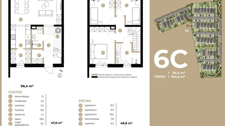 Rzut - Dom na sprzedaż 4 pokoje o powierzchni 96,4 m² - numer 6C w Kasprowicza 4