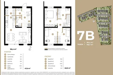 Rzut - Dom na sprzedaż 4 pokoje o powierzchni 96,4 m² - numer 7B w Kasprowicza 4