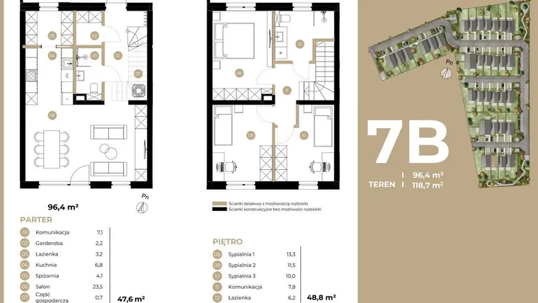 Rzut - Dom na sprzedaż 4 pokoje o powierzchni 96,4 m² - numer 7B w Kasprowicza 4
