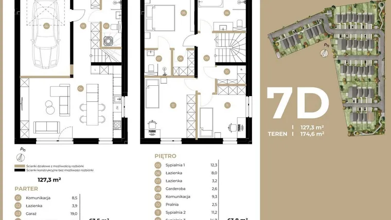 Rzut - Dom na sprzedaż 4 pokoje o powierzchni 127,3 m² - numer 7D w Kasprowicza 4