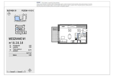 Rzut - Mieszkanie na sprzedaż 1 pokój o powierzchni 32,77 m² - numer B1.1.8 w Chryzantemovo