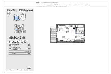 Rzut - Mieszkanie na sprzedaż 1 pokój o powierzchni 32,84 m² - numer B1.2.7 w Chryzantemovo