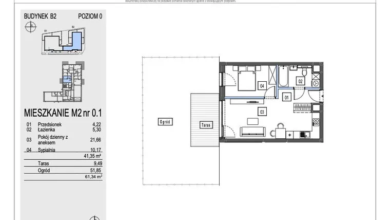 Rzut - Mieszkanie na sprzedaż 2 pokoje o powierzchni 41,35 m² - numer B2.0.1 w Chryzantemovo