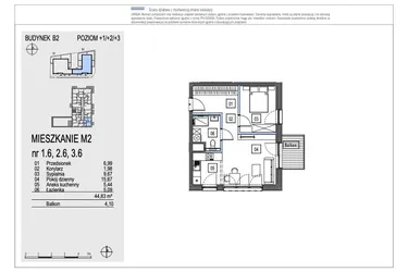 Rzut - Mieszkanie na sprzedaż 2 pokoje o powierzchni 44,83 m² - numer B2.2.6 w Chryzantemovo