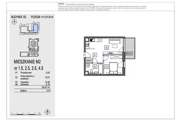 Rzut - Mieszkanie na sprzedaż 2 pokoje o powierzchni 36,87 m² - numer B2.3.5 w Chryzantemovo