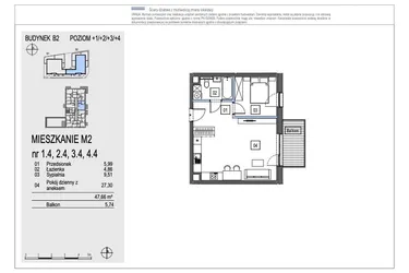 Rzut - Mieszkanie na sprzedaż 2 pokoje o powierzchni 47,66 m² - numer B2.3.4 w Chryzantemovo