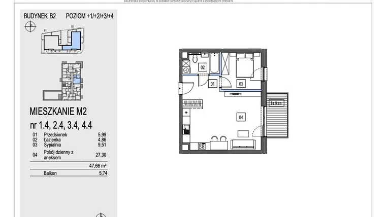 Rzut - Mieszkanie na sprzedaż 2 pokoje o powierzchni 47,66 m² - numer B2.3.4 w Chryzantemovo