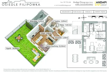 Rzut - Mieszkanie na sprzedaż 5 pokoi o powierzchni 81,04 m² - numer 1A w Osiedle Flipówka
