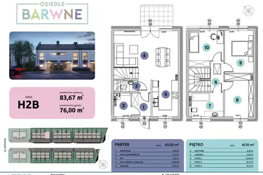 Rzut - Mieszkanie na sprzedaż 4 pokoje o powierzchni 83,67 m² - numer H02B w Osiedle Barwne I