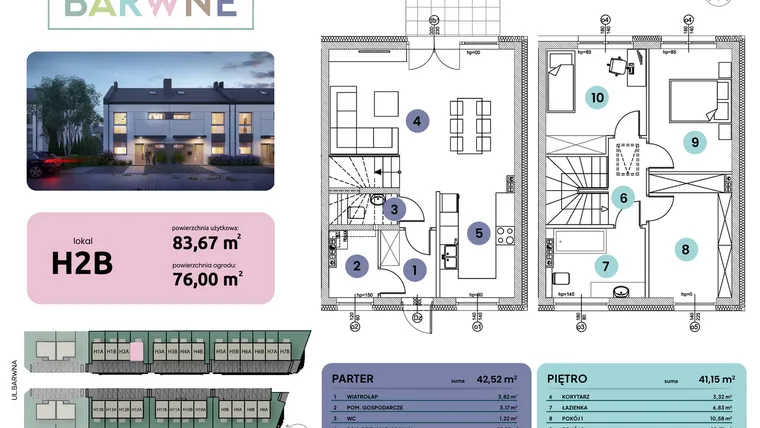Rzut - Mieszkanie na sprzedaż 4 pokoje o powierzchni 83,67 m² - numer H02B w Osiedle Barwne I