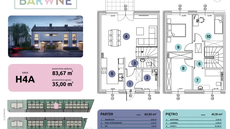 Rzut - Mieszkanie na sprzedaż 4 pokoje o powierzchni 83,67 m² - numer H04A w Osiedle Barwne I