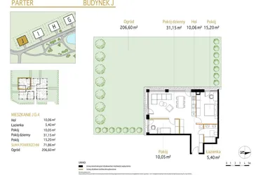 Rzut - Mieszkanie na sprzedaż 3 pokoje o powierzchni 71,86 m² - numer 0.4/J w Panorama Park