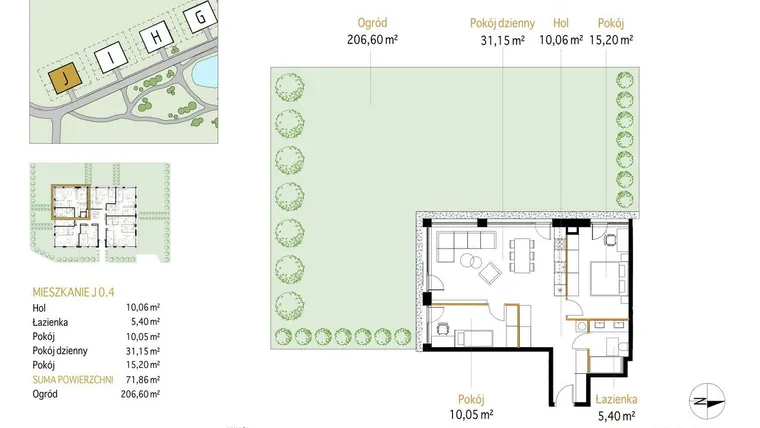 Rzut - Mieszkanie na sprzedaż 3 pokoje o powierzchni 71,86 m² - numer 0.4/J w Panorama Park