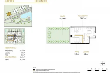 Rzut - Mieszkanie na sprzedaż 2 pokoje o powierzchni 38,93 m² - numer 0.2/I w Panorama Park