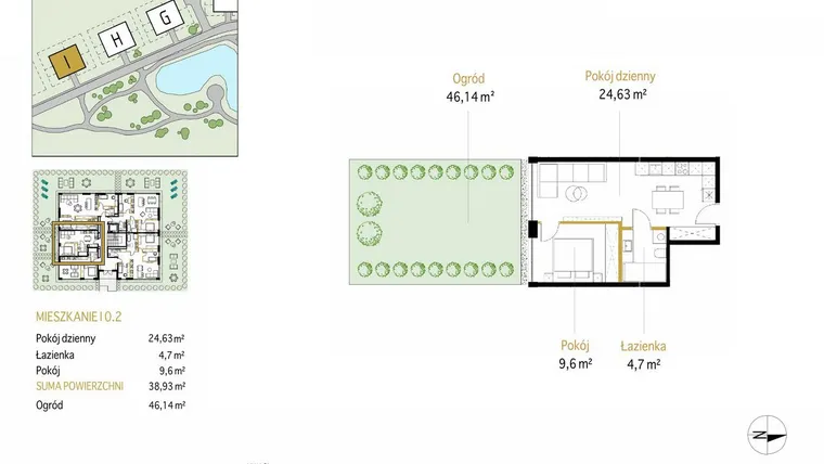 Rzut - Mieszkanie na sprzedaż 2 pokoje o powierzchni 38,93 m² - numer 0.2/I w Panorama Park