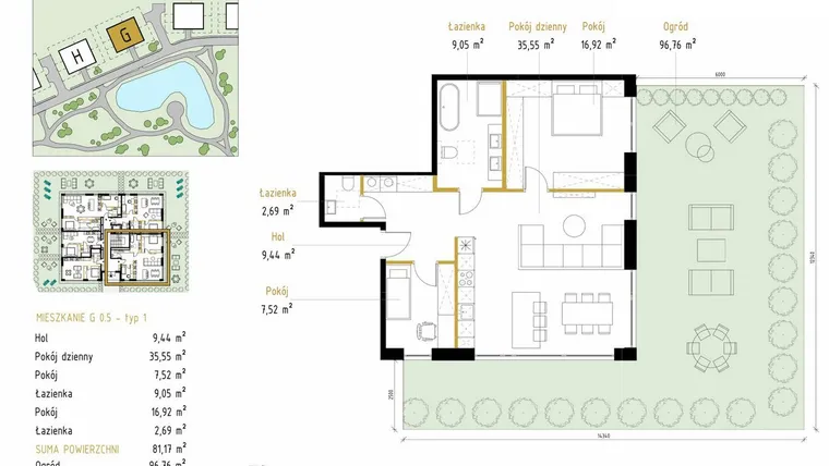 Rzut - Mieszkanie na sprzedaż 3 pokoje o powierzchni 81,17 m² - numer 0.5/G w Panorama Park