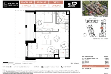Rzut - Mieszkanie na sprzedaż 2 pokoje o powierzchni 55,25 m² - numer B1.1.40 w Browary Tarnowskie etap 1