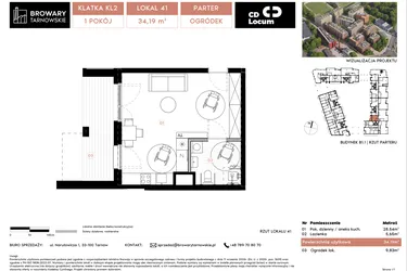 Rzut - Mieszkanie na sprzedaż 1 pokój o powierzchni 34,19 m² - numer B1.1.41 w Browary Tarnowskie etap 1