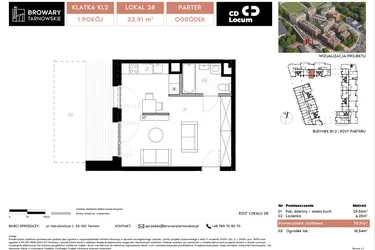 Rzut - Mieszkanie na sprzedaż 1 pokój o powierzchni 33,91 m² - numer B1.2.28 w Browary Tarnowskie etap 1
