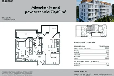 Rzut - Mieszkanie na sprzedaż 3 pokoje o powierzchni 79,89 m² - numer 4 w Odrowców 7C